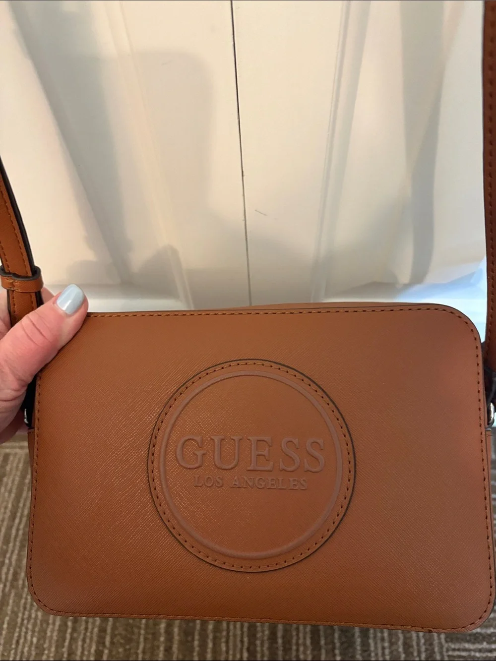 Guess Camel Brown Faux Leather Crossbody Camera Bag